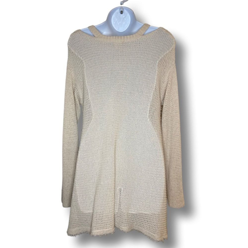 Hem & Thread Breeze Cotton Cold Shoulder Sweater Beige Size Large - Picture 2 of 6